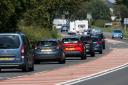 Traffic at a standstill on the A1 northbound between Morpeth and Alnwick in Northumberland
