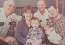 (From left) Jeff Dowson, Amanda with Bethany, Derek Waterworth, and Keith with baby Lewis in 1999