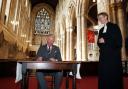 King Charles III in Hexham Abbey with Rector of Hexham, Dagmar Winter