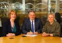 Left to right: Jane Walker, headteacher of Northumberland County Council’s Virtual School, John Johnston, Bernicia chief executive and Jenny Allinson, Bernicia director of corporate governance, signing the covenant