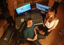 Isaac Parker with his co-producer Courtney Neal in their studio at Limestreet Studios in the Ouseburn.   *Photo: K291522