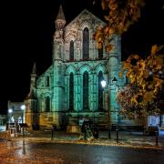 Hexham Abbey was lit up green in recogniton of the Green Flag Award.                                        Photo: Keith Donaghey