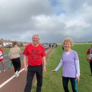 Keen runner Catriona Mulligan and Sir Brendan Foster earlier today in South Shields.