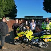 Janet Kidd, tearoom manageress at Brocksbushes Farm Shop (second from left), with Northumbria Blood Bikes volunteers