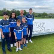 THANK YOU: Andrew Lapping (Middle) with Stockfields kids cricket team members Sam Weatherspoon, Ruby Weatherspoon, Ben Brown, Will Furniss, Jack Wraith