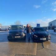 Shaun with his two new cars, an Audi Q7 and a Mercedes AMG CLA 45