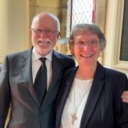 Deacon Anne Taylor and her husband Eddie at one of their leaving services in St Michael's Church in Wark