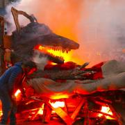 Burning the Allendale Wolf, which this year was disguised as Little Red Riding Hood's grandmother