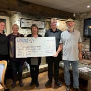 (L-R) Anna Sewell from Duke of Wellington Inn, Wendy Sanderson, Cathy Bates (Tynedale Hospice at Home), Sam Sadler from Duke of Wellington Inn, Gary Sanderson