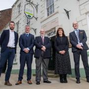 From the left, Nicholson Portnell partners Simon Jewitt, Alan Douglas and Senior Partner Richard Nelson with Cartmell Shepherd Business Services Director Carol O'Donoghue and Managing Director Peter Stafford.