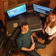Isaac Parker with his co-producer Courtney Neal in their studio at Limestreet Studios in the Ouseburn.   *Photo: K291522