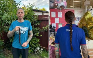 Before and after Frank Brown cut his hair for the Little Princess Trust
