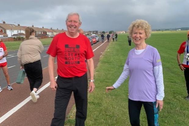 Keen runner Catriona Mulligan and Sir Brendan Foster earlier today in South Shields.