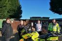 Janet Kidd, tearoom manageress at Brocksbushes Farm Shop (second from left), with Northumbria Blood Bikes volunteers