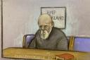 An sketch of Wayne Couzens appearing by video link from HMP Frankland at the Old Bailey (Elizabeth Cook/PA)
