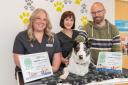 Ned with his bravery certificate and Jenny Glass, left, vet Paulina Cudzilo, centre, and owner Marcus Klemm