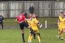 Prudhoe YC Seniors captain Kieran Russel was unlucky to see his header rebound to safety off the bar