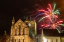 Fireworks behind Hexham Abbey