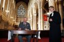 King Charles III in Hexham Abbey with Rector of Hexham, Dagmar Winter
