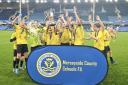 Warrington Schoolboys under 11s lift the trophy at Goodison Park