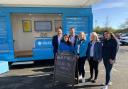 Guy Opperman and Christine Caisley with Barclays staff outside the mobile bank in Ponteland.