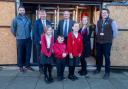 (L-R) Stuart Gadsden, Guy Opperman, Glen Sanderson, representatives of NCC and children from Stamfordham Primary School