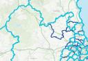 The latest boundary changes map in the North East, with the dark blue line representing existing constituencies and the light blue line the revised proposals