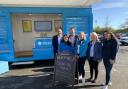 Guy Opperman and Christine Caisley with Barclays staff outside the mobile bank in Ponteland