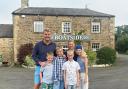 James and Emma Middleton with their children outside The Boatside Inn, Warden, which got a new food hygiene rating on April 10