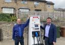 County Councillor for Bellingham, John Riddle and Guy Opperman MP at a Northumberland County Council EV charge point in Bellingham.