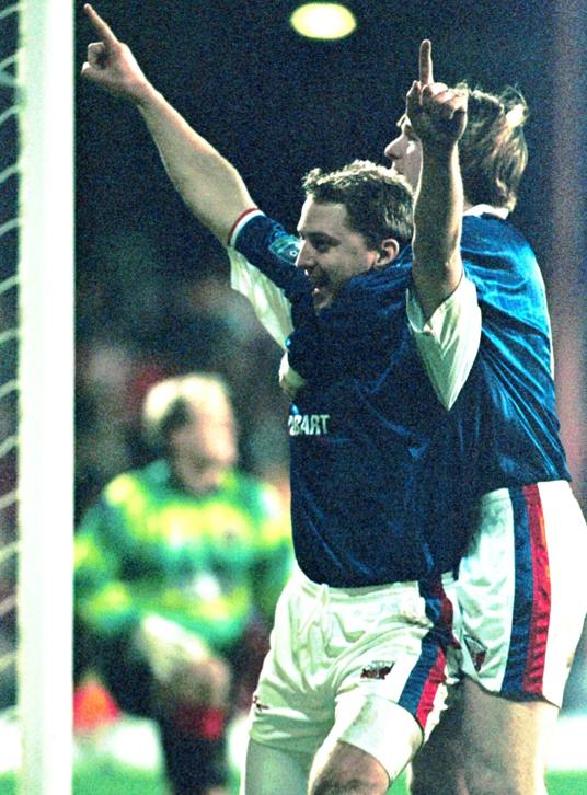 Hexham Courant: Steve Finney pictured after scoring for Carlisle United at Brentford in 1999 (photo: Max Flego)