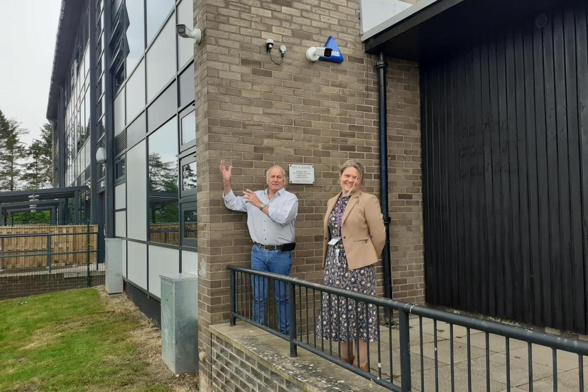 SAFE: County Councillor Ian Hutchinson checking out the new CCTV at Haltwhistle First Academy.
