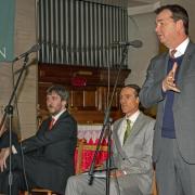 Labour’s Penny Grennan, Liberal Democrat Stephen Howse, The Green Party’s Nick Morphet, and Guy Opperman of the Conservatives at the hustings in Prudhoe.                       Photo: MOIRA WOOLDRIDGE
