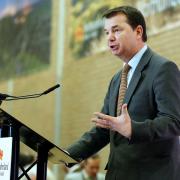 Hexham’s MP Guy Opperman delivers his victory speech at the count at Blyth Valley.
