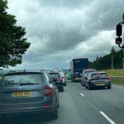 Pictured: Heavy traffic on A69 around roundabout works