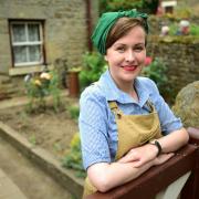 One of the 'land girl' re-enactors 'digging for victory' at Beamish Museum this weekend
