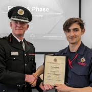(L-R) Graeme Binning, Northumberland's chief fire officer, with newly qualified Tom Mills