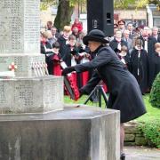 Vice Lord Lieutenant of Northumberland, Mrs Bryony Gibson, lays a wreath during the Remembrance Sunday service in Hexham, 2016