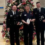 Billy Davison, Rob Stacey, and Steve Kennedy receiving the award for the Northumberland Fire and Rescue Service