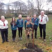 (L-R) Michele Barber, Scouts district commissioner, India Bannister, Phoebe Mulligan, Ben Tuddenham, James McGuire and Stuart Ford, assistant district commissioner of 1st Hexham Scout Group