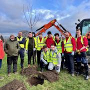 Essity apprentices are pictured with county councillor Gordon Stewart, project manager at Friends of Eastwoods Park, Russ Greig, and Essity's lead electrical trainer, Mark Horner