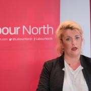Shadow Transport Secretary Louise Haigh speaking at The Spark in Newcastle alongside Labour's Candidate for North East Mayor Kim McGuinness