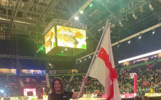 Ashley Pearson with the England flag